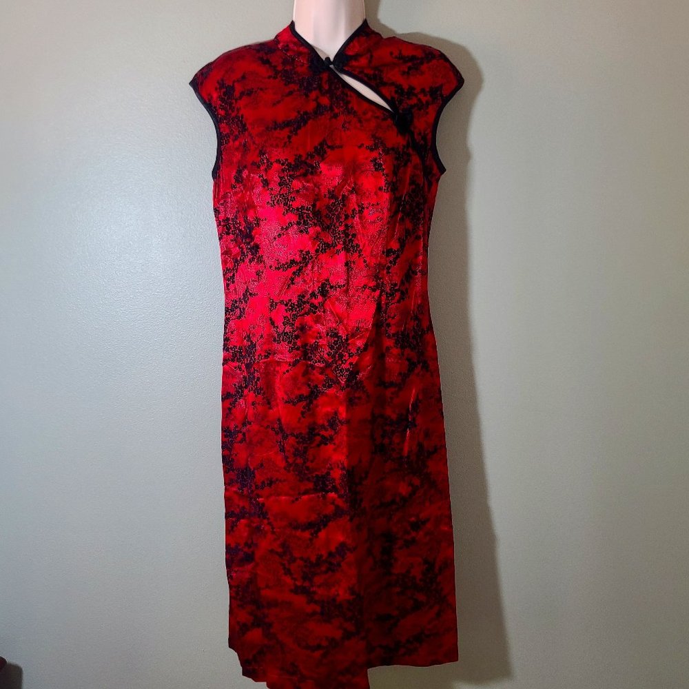 Rare Vintage Morbid Threads Red & Black Satin Flo… - image 1